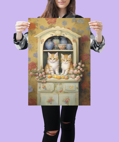 Cozy Kitchen Kittens, A Hutch Cabinet Tale, Unframed Satin Poster