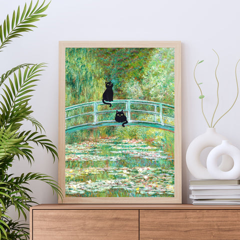 Monet's The Water Lily Pond Bridge with the Cats, Unframed Printed Poster