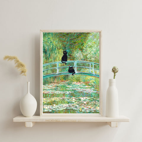 Monet's The Water Lily Pond Bridge with the Cats, Unframed Printed Poster