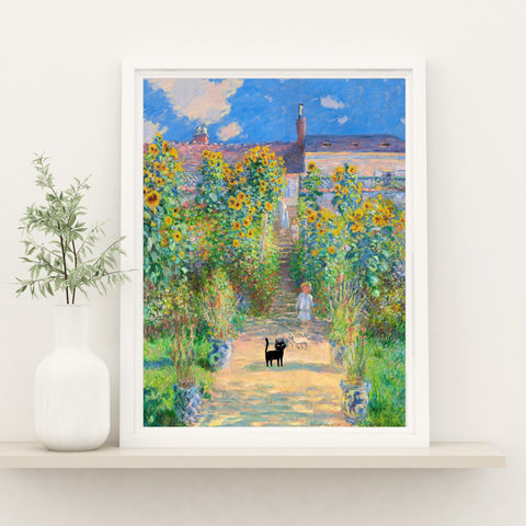 Monet's Garden at Vetheuil with the Cat, Unframed Satin Poster