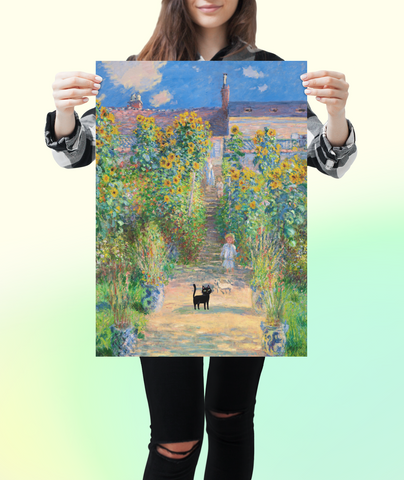 Monet's Garden at Vetheuil with the Cat, Unframed Satin Poster