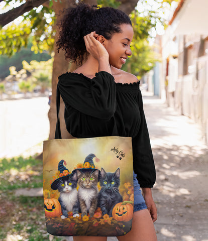 Halloween Kittens in Autumn Splendor, All Purpose Designer Tote Bag