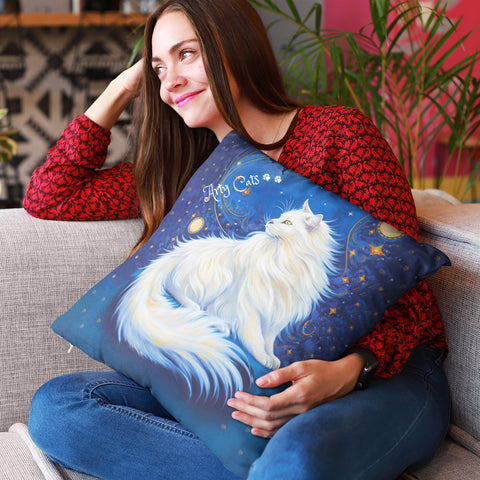 Celestial Cat at Midnight with a Starry Sky, Arty Cats Spun Polyester Square Pillow