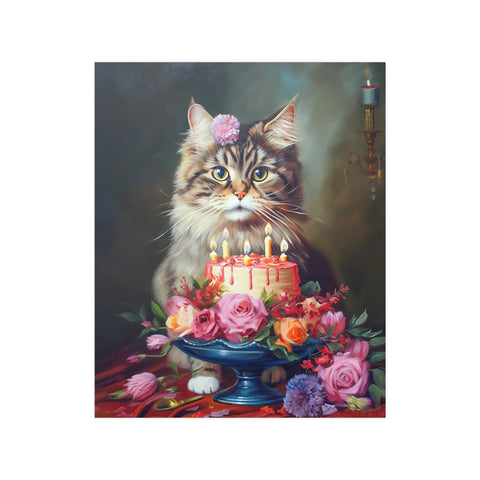 The Birthday Cat, Cat Art Print, Unframed Satin Poster