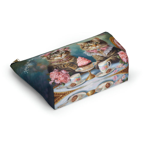 Two Cats in Paris Having Tea And Cakes at Little Posh Cafe, All purpose Accessory Pouch Bag