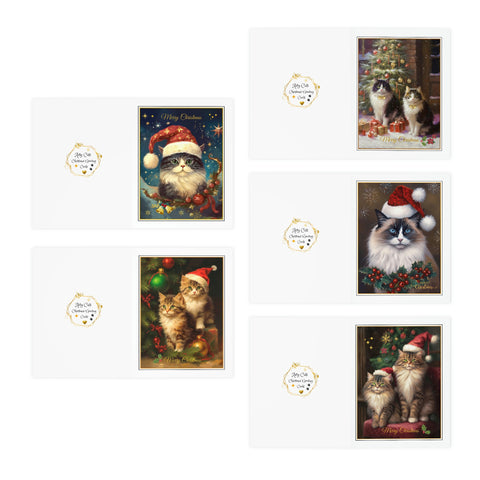 Joyful Cats Christmas Greeting Cards, Vintage Inspired Arty Cats Cards, Multi-Design Greeting Cards (5-Pack)