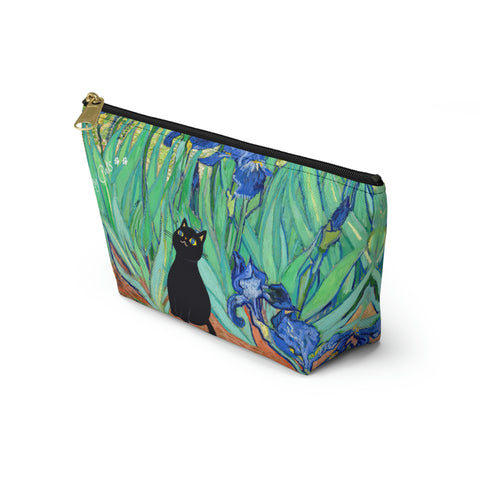 Van Gogh Irises with Adorable Black Cat, Cat Lover Gift Bag, All purpose Accessory Pouch