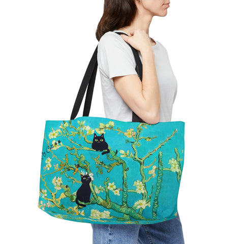 Arty Cats, Van Gogh Almond Blossoms Art Bag, Cat Lover Gift, Weekender Tote Bag