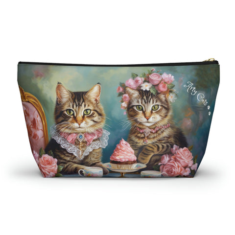 Two Cats in Paris Having Tea And Cakes at Little Posh Cafe, All purpose Accessory Pouch Bag