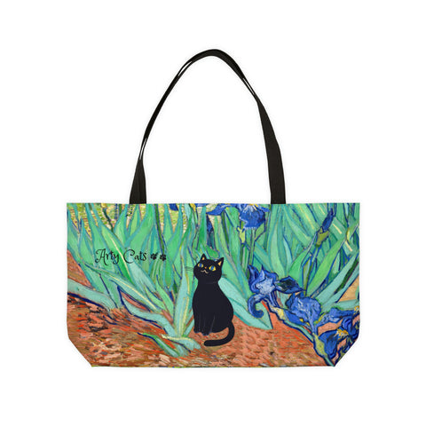 Van Gogh Irises Art Bag, Arty Cats Tote Bag,Cat Lover Gift, Weekender Tote Bag