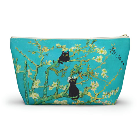 Vincent Van Gogh Almond Blossoms with two adorable cats bag. Cat Lover Gift, All purpose Accessory Pouch