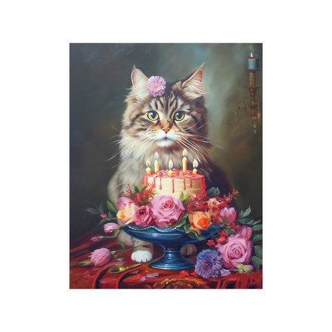 The Birthday Cat, Cat Art Print, Unframed Satin Poster