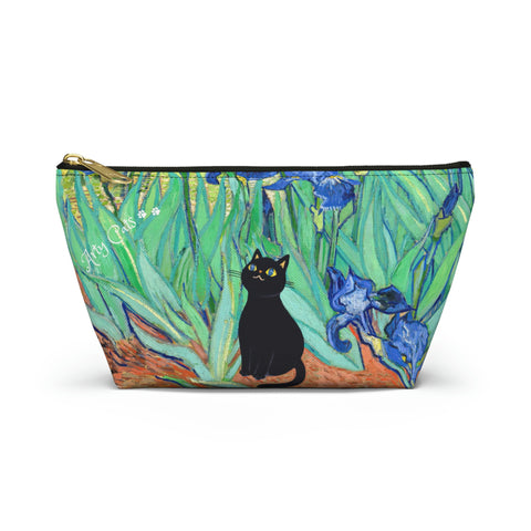 Van Gogh Irises with Adorable Black Cat, Cat Lover Gift Bag, All purpose Accessory Pouch