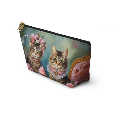 Two Cats in Paris Having Tea And Cakes at Little Posh Cafe, All purpose Accessory Pouch Bag