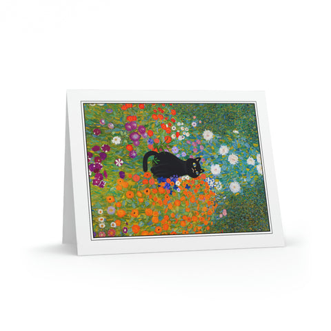 Cottage Garden with a Cat, Gustav Klimt Art Painting Greeting Card, Set of 8 cards & envelopes