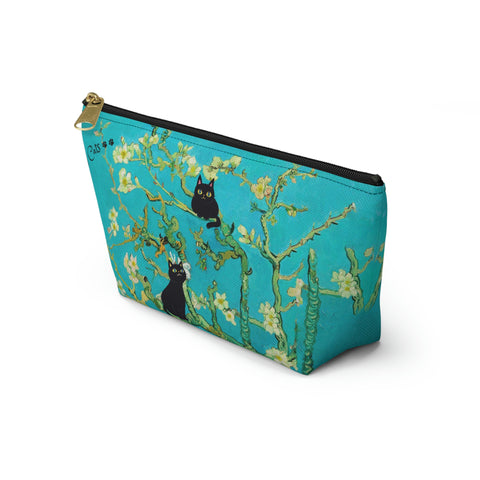 Vincent Van Gogh Almond Blossoms with two adorable cats bag. Cat Lover Gift, All purpose Accessory Pouch