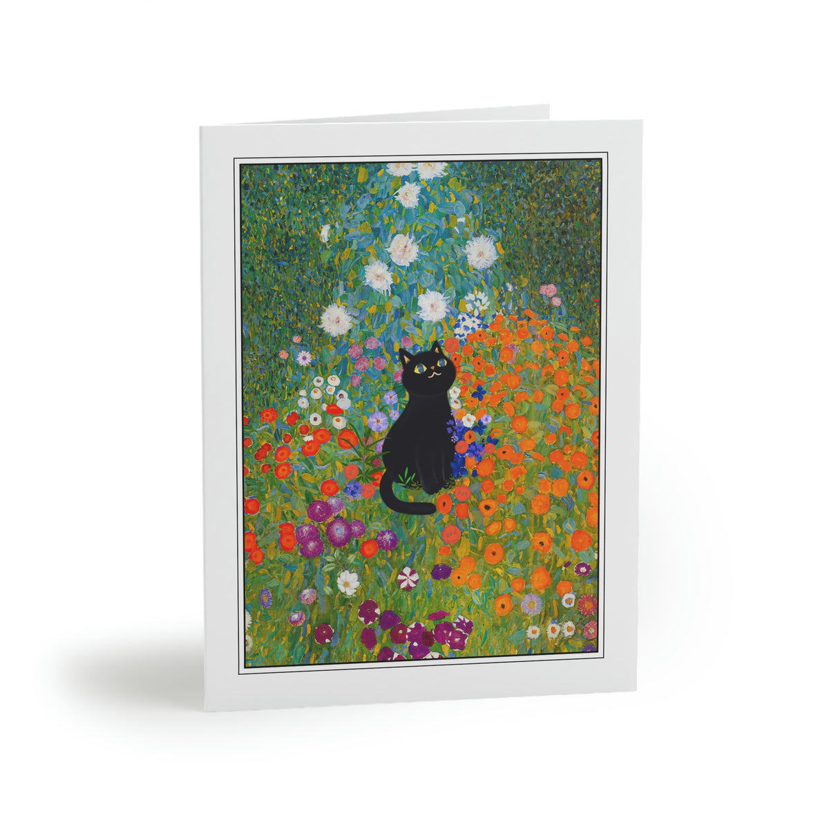 Cottage Garden with a Cat, Gustav Klimt Art Painting Greeting Card, Set of 8 cards & envelopes