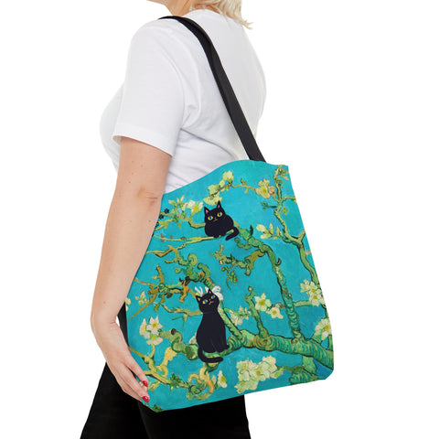 Van Gogh Almond Blossoms With Two Black Cats, Designer Tote Bag