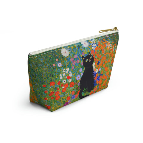 Klimt Cottage Garden with adorable cat. Arty Cat Lover bag, All purpose Accessory Pouch