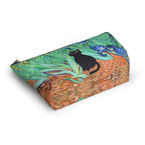 Van Gogh Irises with Adorable Black Cat, Cat Lover Gift Bag, All purpose Accessory Pouch