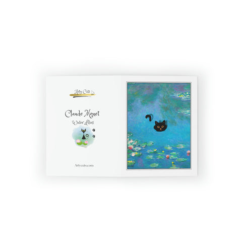 Water Lilies with the Swimming Cat, Claude Monet Art Painting Greeting Card, Set of 8 of Cards & Evelopes