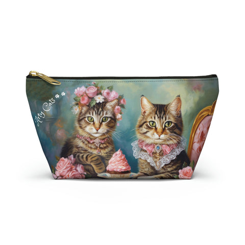 Two Cats in Paris Having Tea And Cakes at Little Posh Cafe, All purpose Accessory Pouch Bag