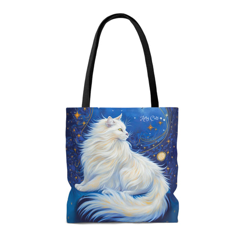 Celestial Cat at Midnight with a Starry Sky, all Purpose Designer Tote Bag