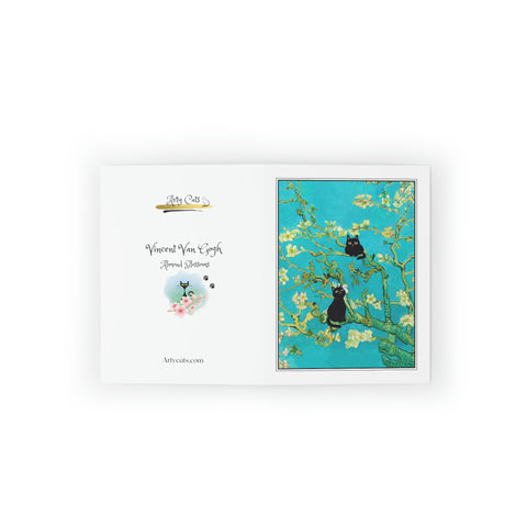 Almond Blossoms Greeting Card with Two Cats, Vincent Van Gogh Art Card Set of 8