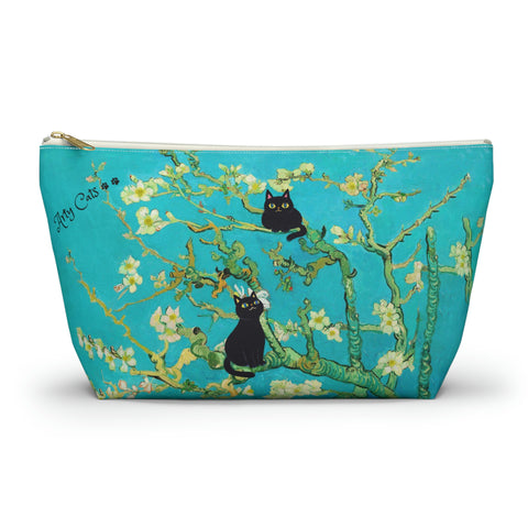 Vincent Van Gogh Almond Blossoms with two adorable cats bag. Cat Lover Gift, All purpose Accessory Pouch