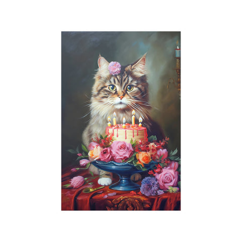 The Birthday Cat, Cat Art Print, Unframed Satin Poster