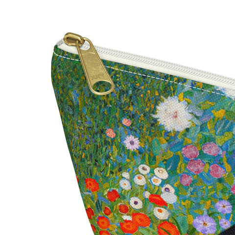 Klimt Cottage Garden with adorable cat. Arty Cat Lover bag, All purpose Accessory Pouch