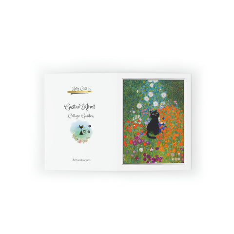 Cottage Garden with a Cat, Gustav Klimt Art Painting Greeting Card, Set of 8 cards & envelopes