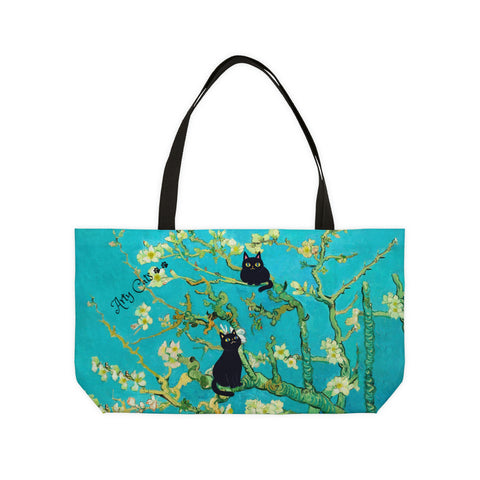 Arty Cats, Van Gogh Almond Blossoms Art Bag, Cat Lover Gift, Weekender Tote Bag