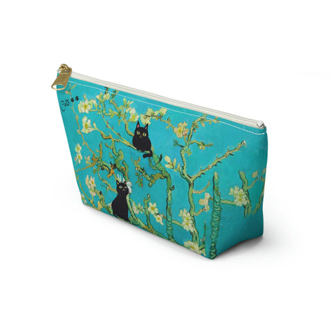 Vincent Van Gogh Almond Blossoms with two adorable cats bag. Cat Lover Gift, All purpose Accessory Pouch