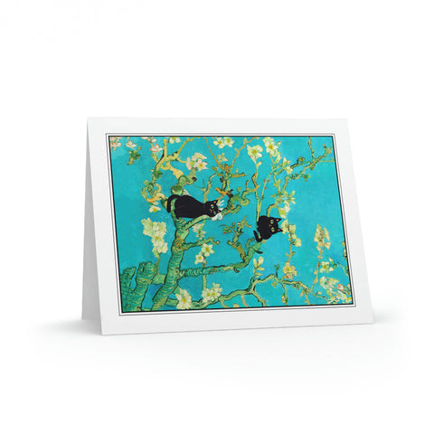 Almond Blossoms Greeting Card with Two Cats, Vincent Van Gogh Art Card Set of 8