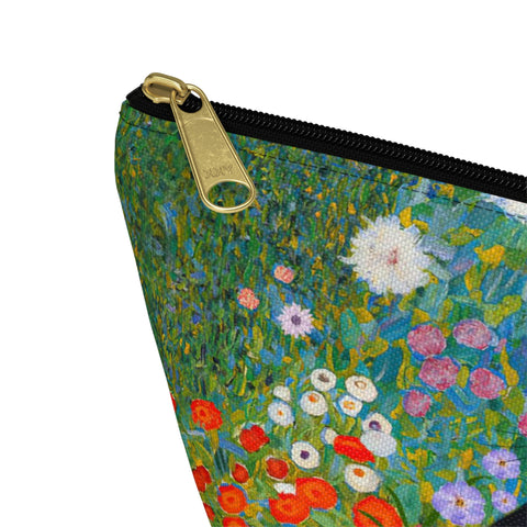 Klimt Cottage Garden with adorable cat. Arty Cat Lover bag, All purpose Accessory Pouch