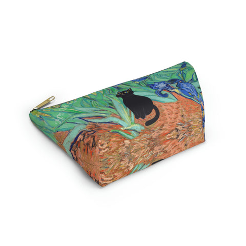 Van Gogh Irises with Adorable Black Cat, Cat Lover Gift Bag, All purpose Accessory Pouch