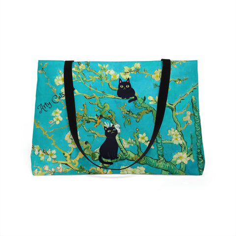 Arty Cats, Van Gogh Almond Blossoms Art Bag, Cat Lover Gift, Weekender Tote Bag