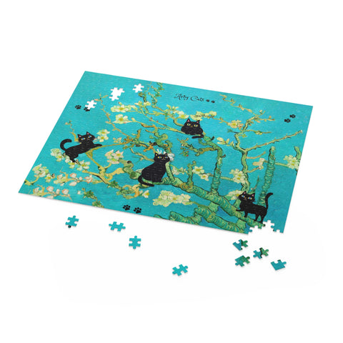 Vincent Van Gogh Almond Blossoms with Adorable Black Cats, Jigsaw Puzzle 500-Piece