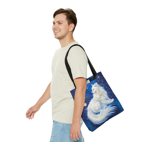 Celestial Cat at Midnight with a Starry Sky, all Purpose Designer Tote Bag