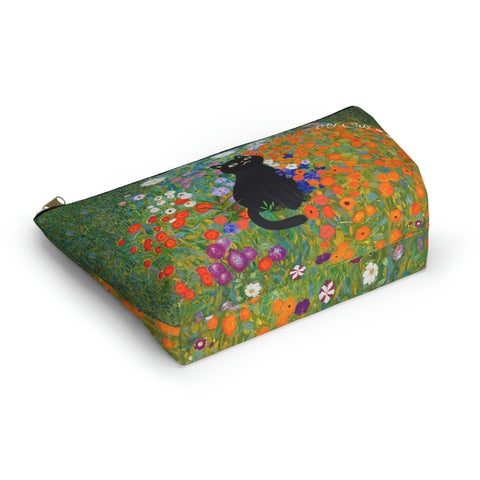 Klimt Cottage Garden with adorable cat. Arty Cat Lover bag, All purpose Accessory Pouch