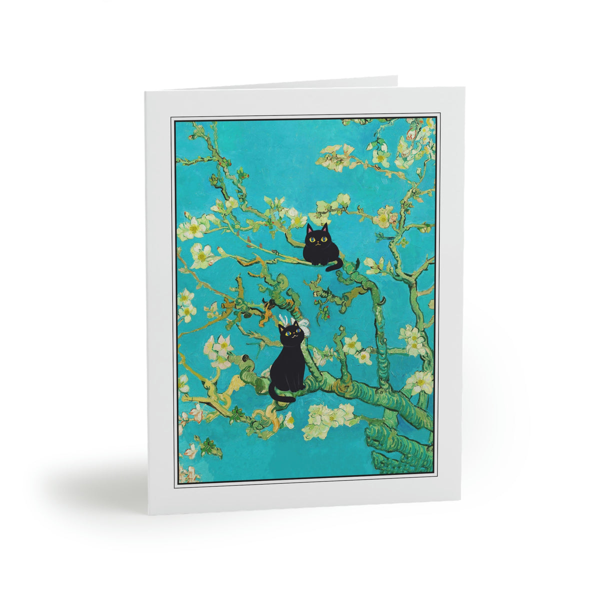 Almond Blossoms Greeting Card with Two Cats, Vincent Van Gogh Art Card Set of 8