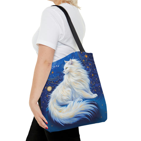 Celestial Cat at Midnight with a Starry Sky, all Purpose Designer Tote Bag