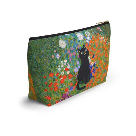 Klimt Cottage Garden with adorable cat. Arty Cat Lover bag, All purpose Accessory Pouch