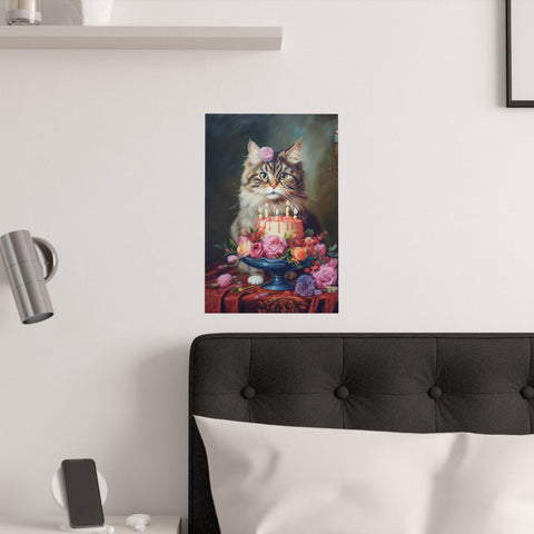 The Birthday Cat, Cat Art Print, Unframed Satin Poster