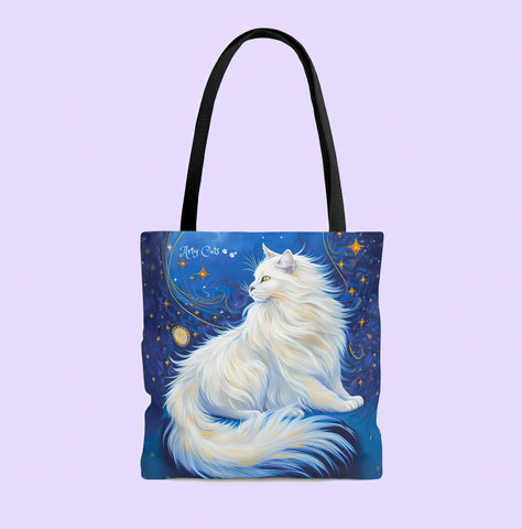 Celestial Cat at Midnight with a Starry Sky, all Purpose Designer Tote Bag