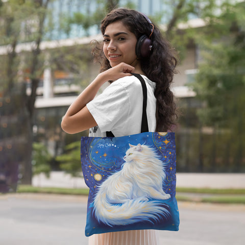 Celestial Cat at Midnight with a Starry Sky, all Purpose Designer Tote Bag