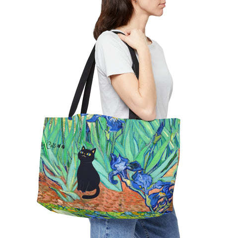 Van Gogh Irises Art Bag, Arty Cats Tote Bag,Cat Lover Gift, Weekender Tote Bag