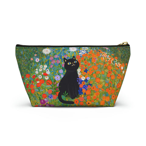 Klimt Cottage Garden with adorable cat. Arty Cat Lover bag, All purpose Accessory Pouch