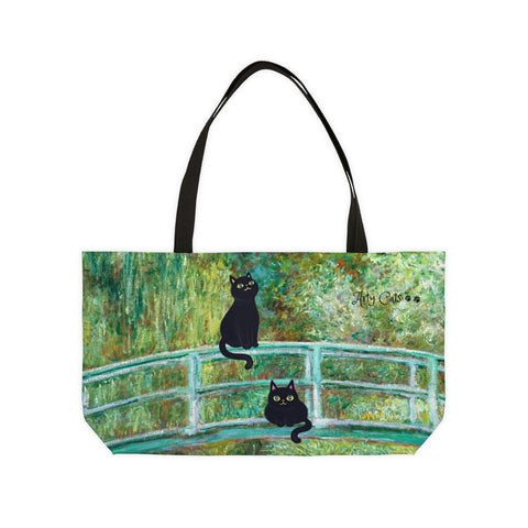 Claude Monet Lily Pond Bridge Art Bag, Arty Cats Bag, Cat Lover Gift, Weekender Tote Bag